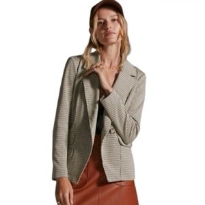 Maeve Blazer Women Large Gray Yellow Double‎ Breasted Unstructured Stretch